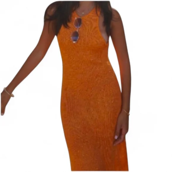 HOUSE OF HARLOW 1960 / REVOLVE Orange Knit Sparkle Bodycon Maxi Dress - Small - Picture 2 of 7